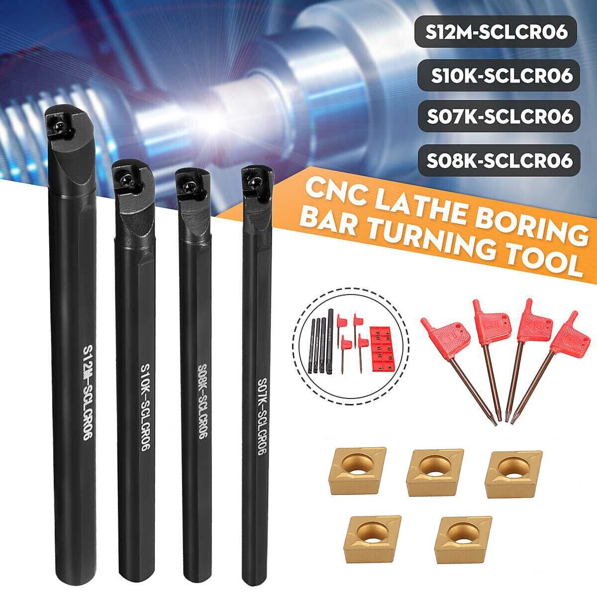 4 Sets 12mm Drill Rods with Carbide Inserts Turning Tool Holder