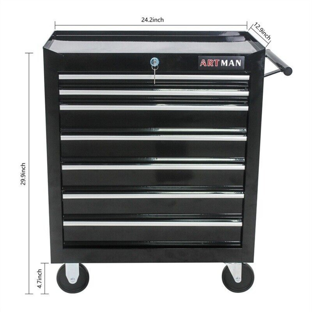 7 Drawers Rolling Tool Box Cart Tool Storage Cabinet Steel Lockable Tool Chest