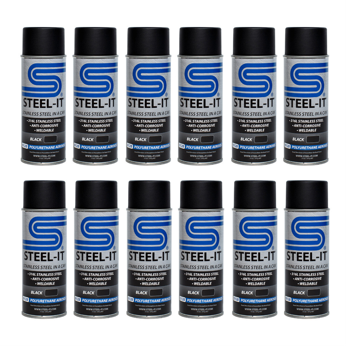 STEEL-IT BLACK Polyurethane 14oz Spray Can (12 Pack)