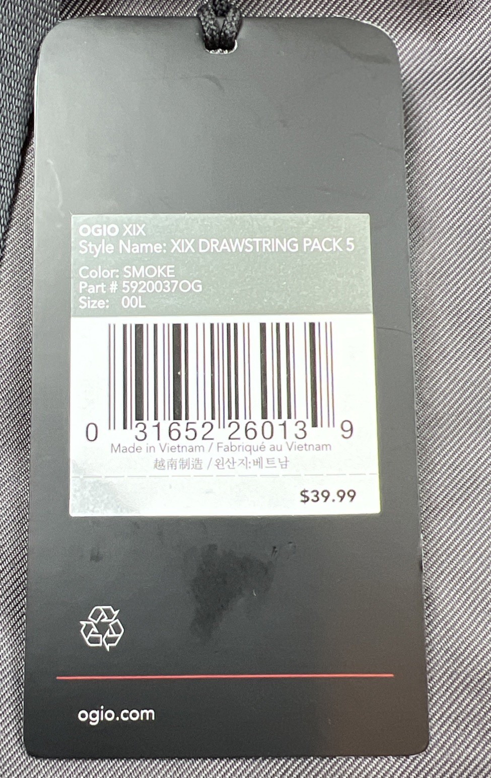 Ogio XIX Drawstring Pack 5, Brand New