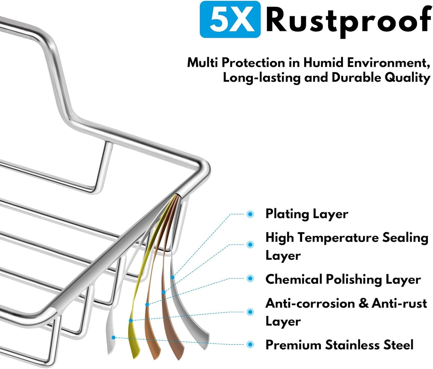 Rainspire Soap Dish Holder, No Drilling, 304 Rustproof Stainless Silver