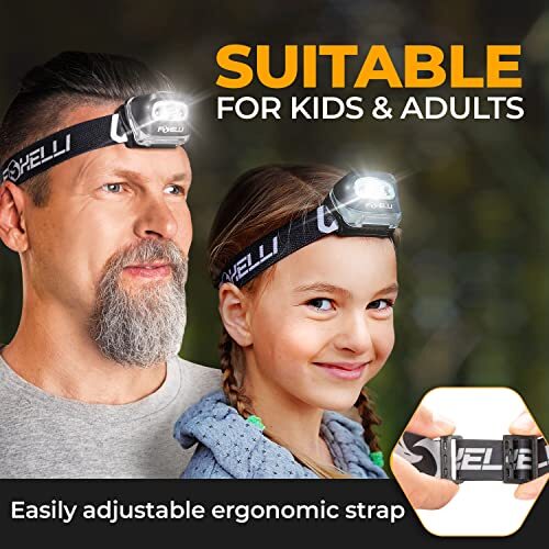 Foxelli LED Headlamp Flashlight for Adults & Kids, Running, Assorted Colors