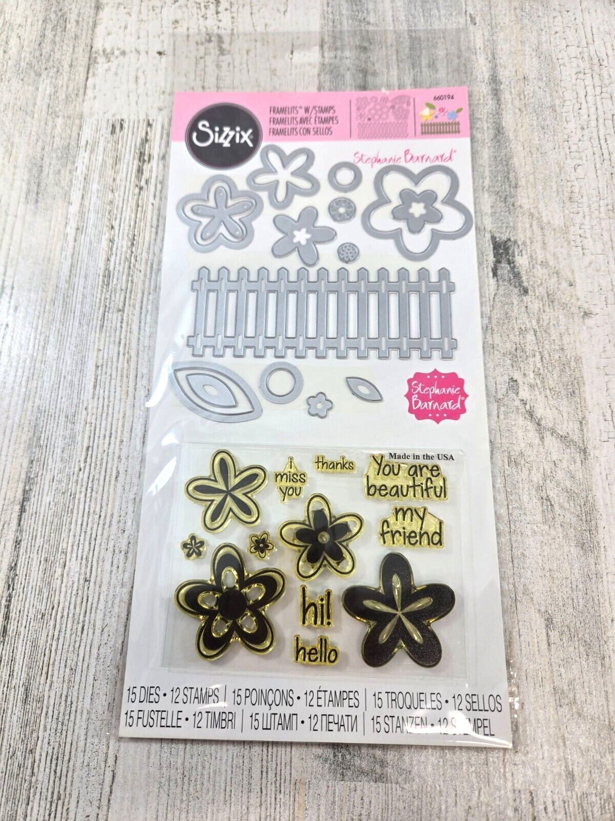 Sizzix Die Cut Flowers & Fence 660194 Framelits & Stamps