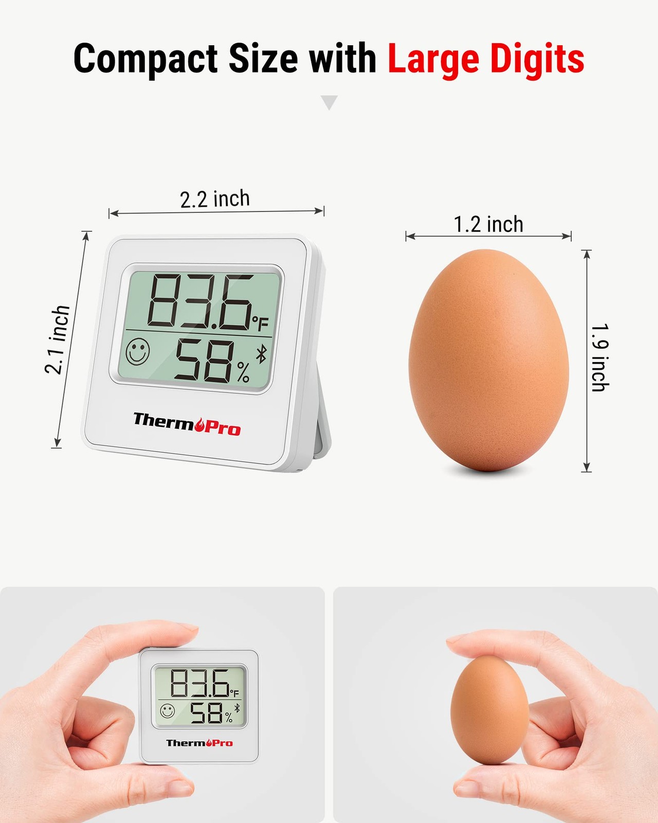 ThermoPro TP357 Digital Hygrometer Bluetooth Thermometer, Classical Silver