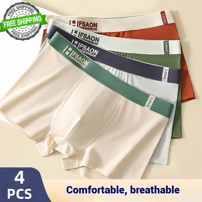 4 PCS Men's Underwear Soft Boxer Briefs Breathable Comfortable Trunks