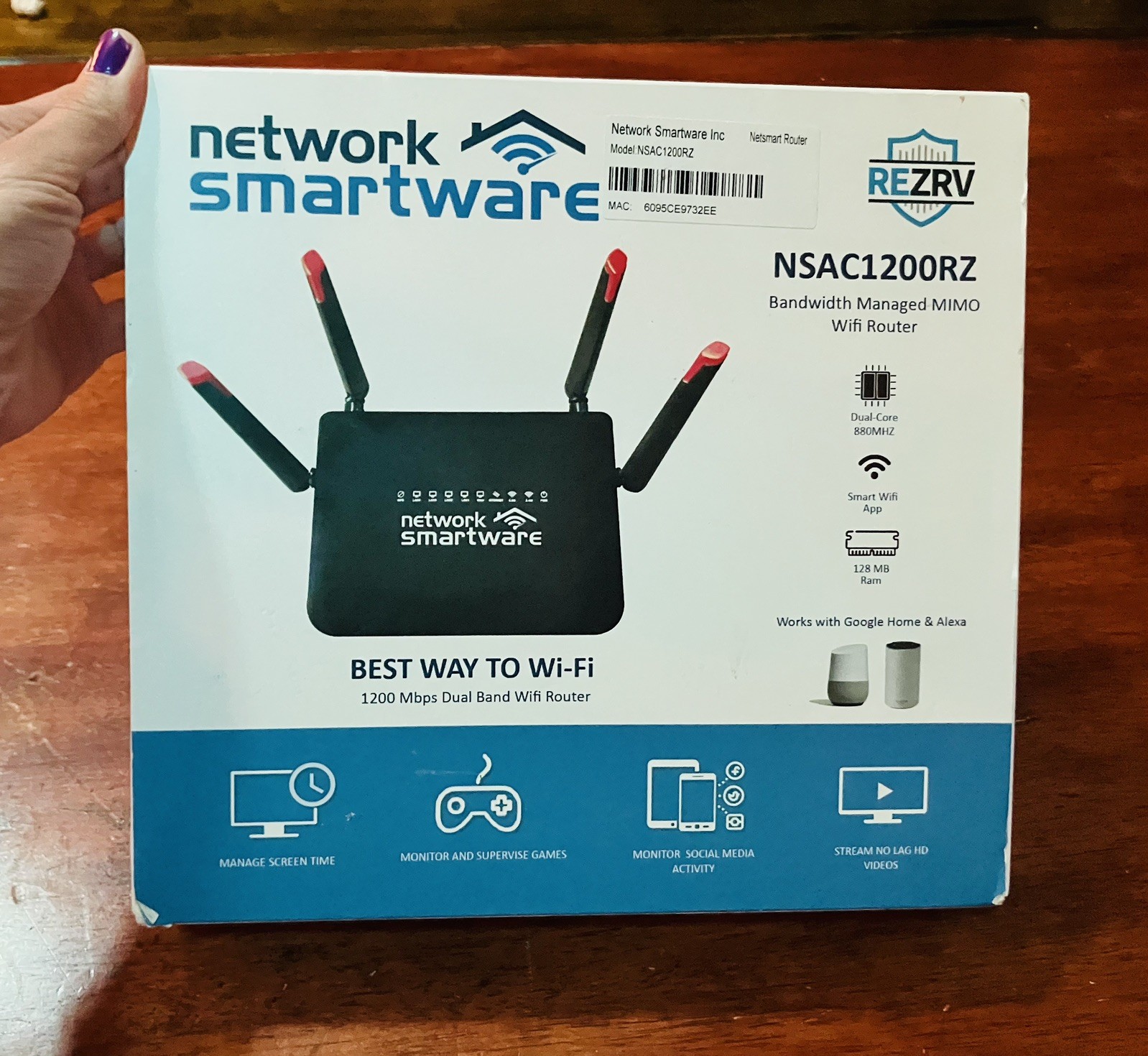 Network Smartware NSAC1200RZ AC1200 Router NEW Smart WiFi REZRV Bandwidth Mgmt