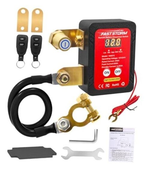 250A 12-24V Remote Battery Disconnect 250A with Negative Battery Cable 1FT