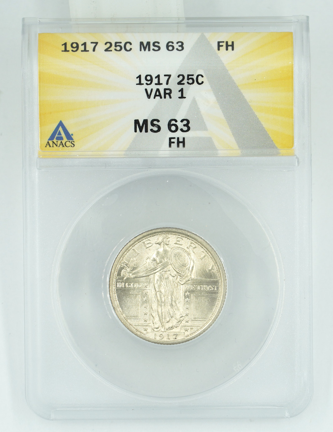 1917 ANACS MS63FH Standing Liberty Quarter Type 1