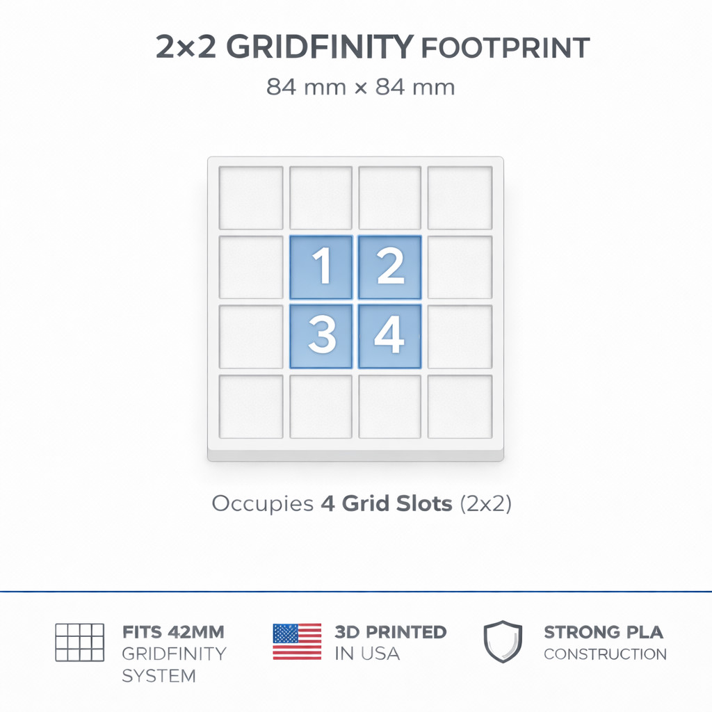 Gridfinity 2×2 Hex Bit Holder Stackable | 1/4" Bit Organizer | Modular Storage