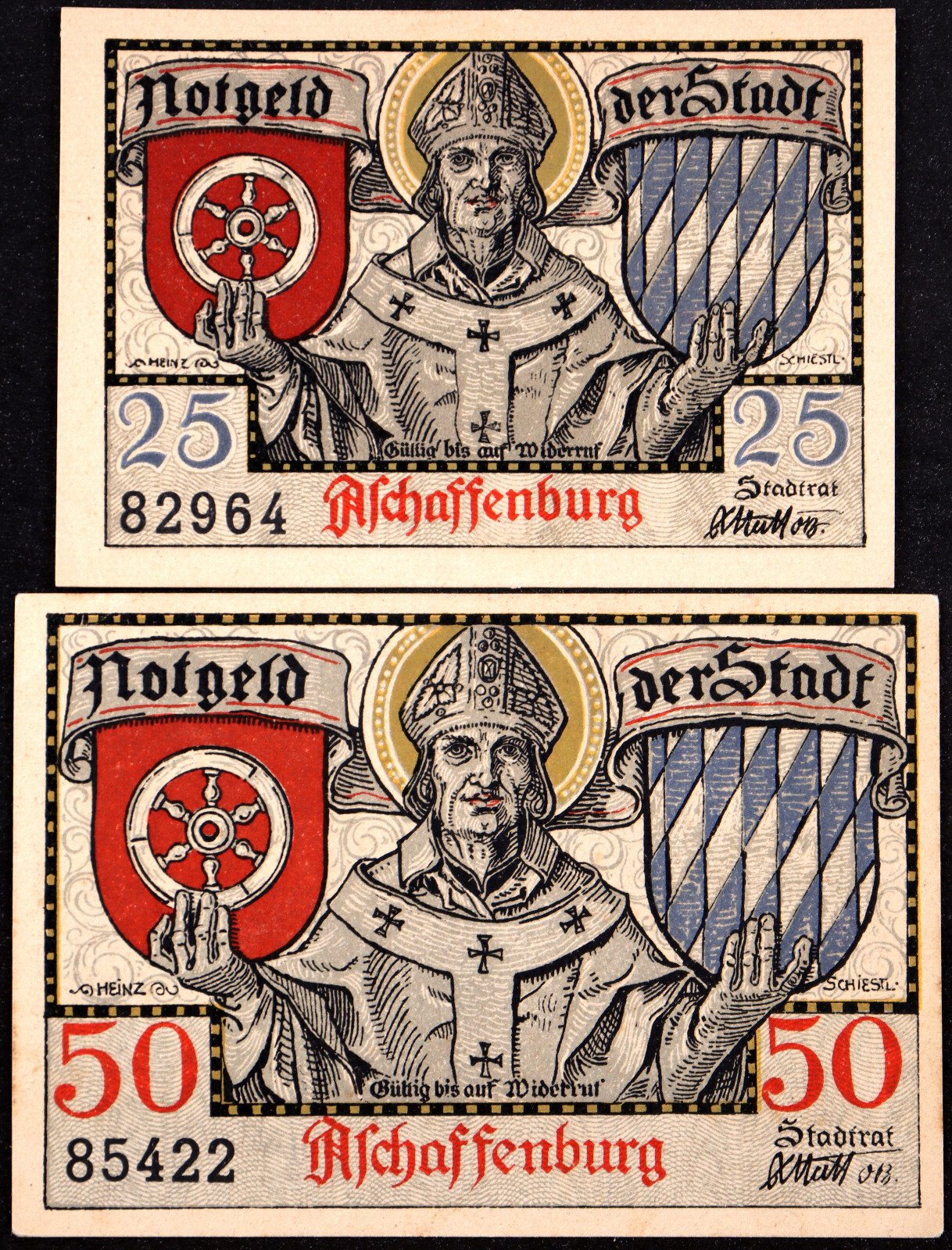 ASCHAFFENBURG ca. 1920 "Hunter with Horn" Complete Set German Notgeld