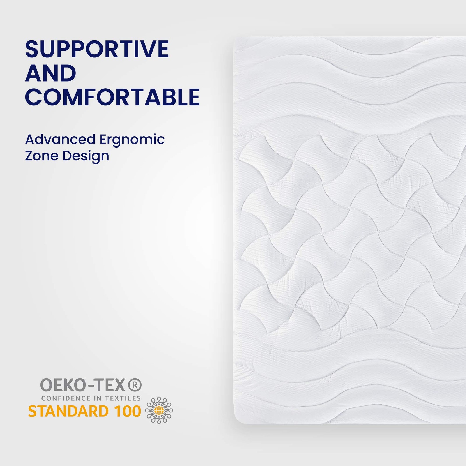 SLEEP ZONE Cooling Queen Mattress Topper, Premium Zoned Cool Queen, White