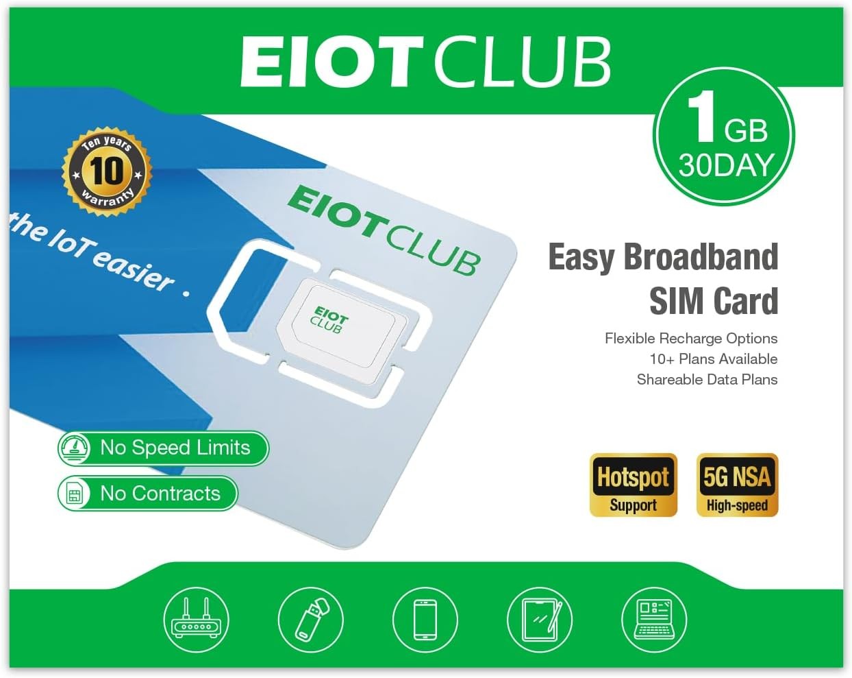 EIOTCLUB Data Only SIM Card - Ideal for Mobile WiFi Hotspots, Routers, USB...