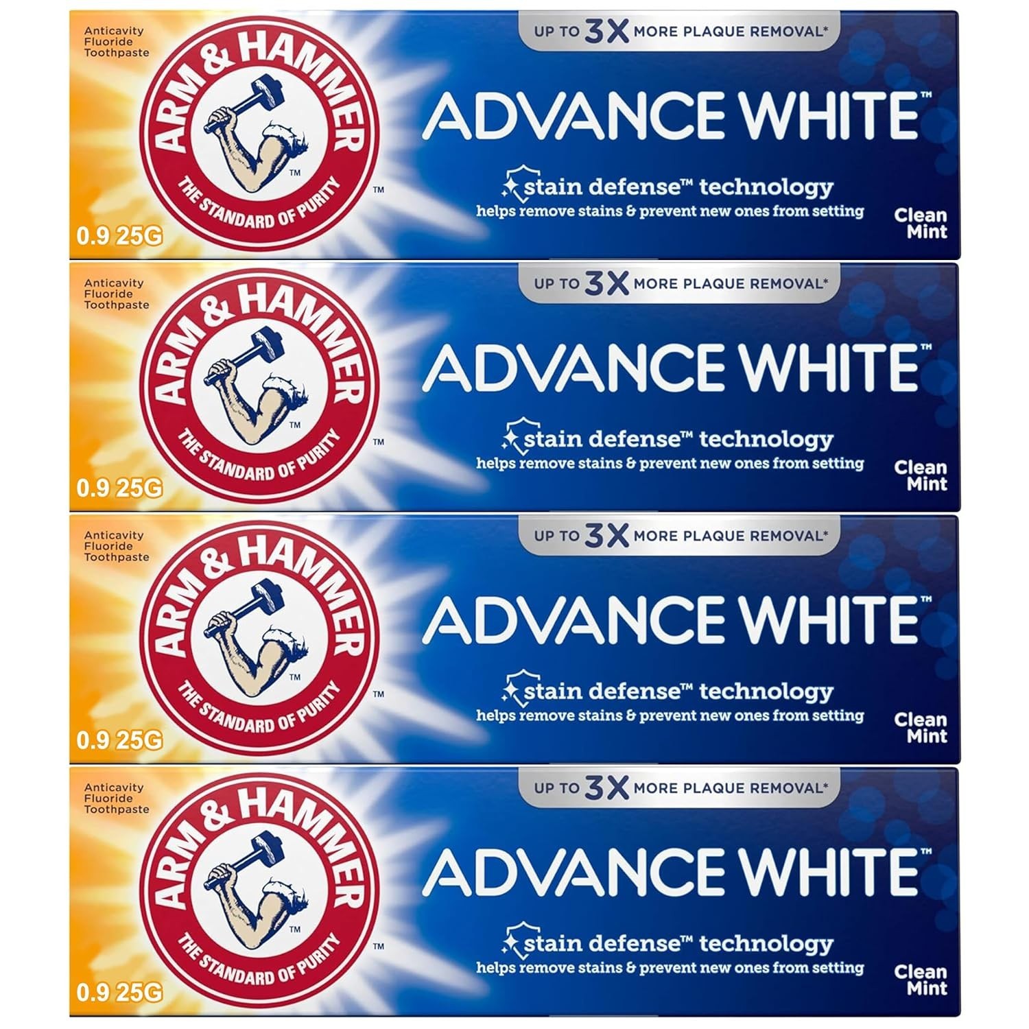 Arm & Hammer Advance White Toothpaste, Clean Mint Flavor, Stain Defense, 4 Pack
