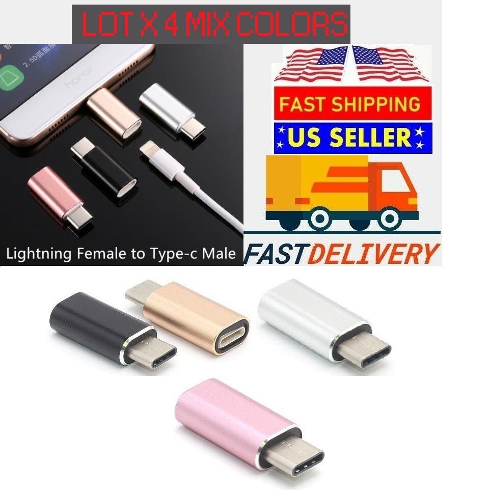 For IPHONE Female to Type-C Male Adapter Charging & Data, 4 pack MIX COLORS