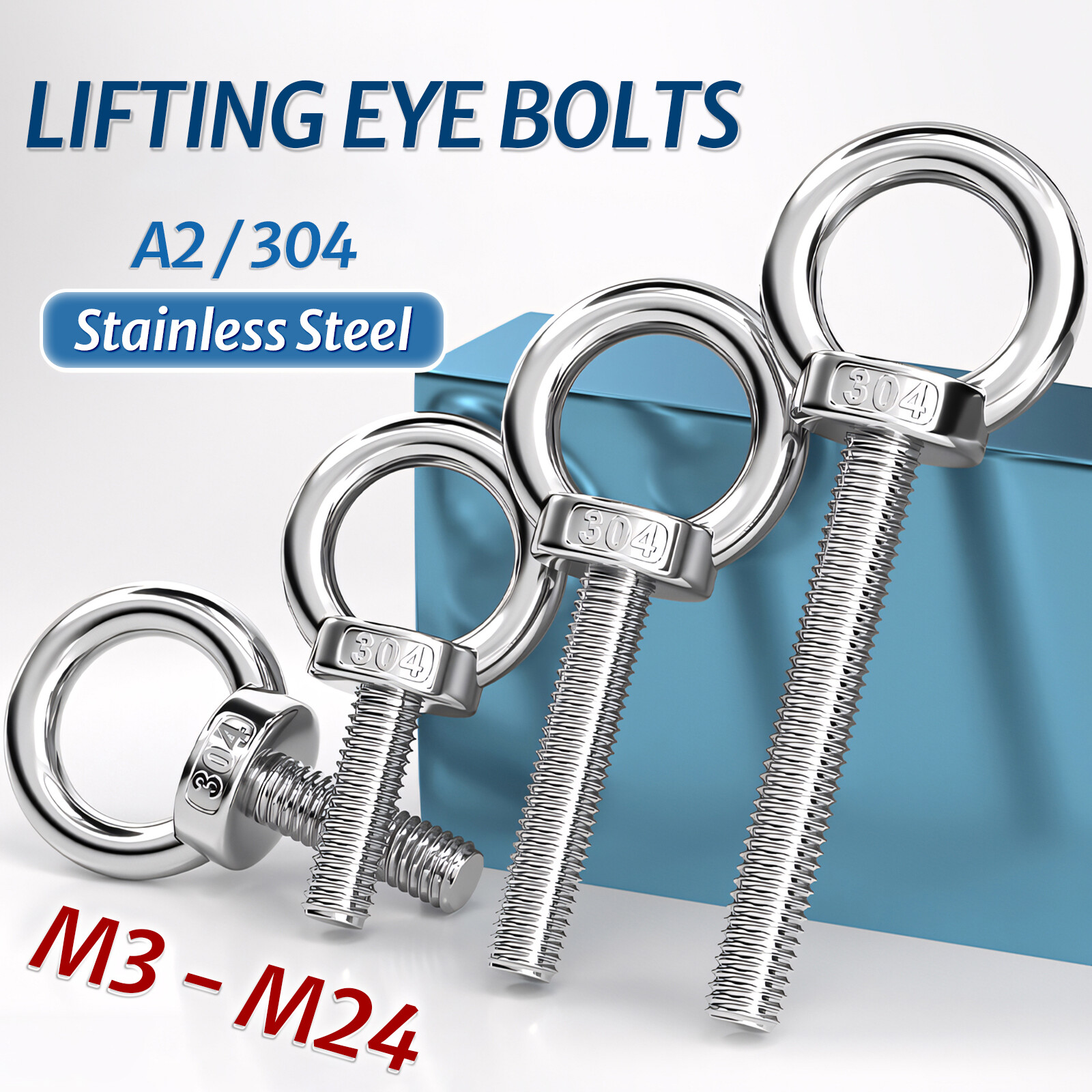 M3 M4 M5 M6 TO M24 LIFTING EYE BOLTS A2 304 STAINLESS STEEL MALE METRIC DIN 580