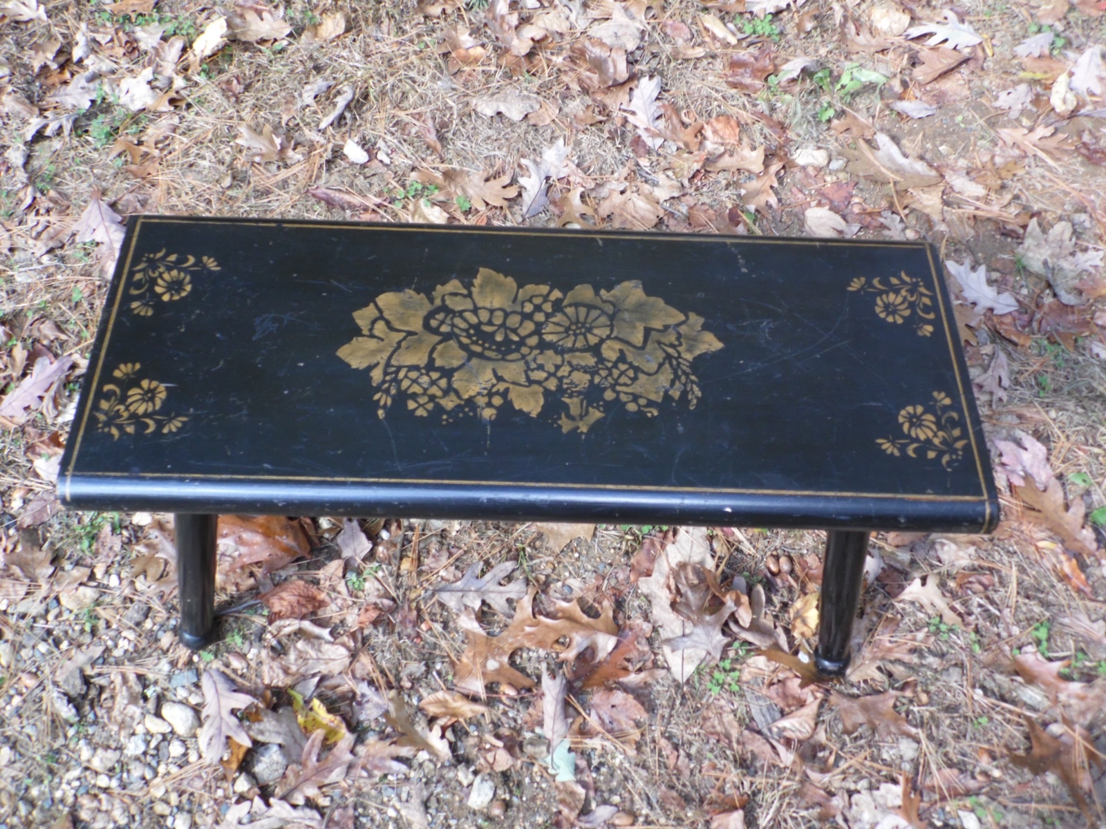 Vintage Solid Wood Step Stool Hand Painted Stenciled Folk Art Foot Stool