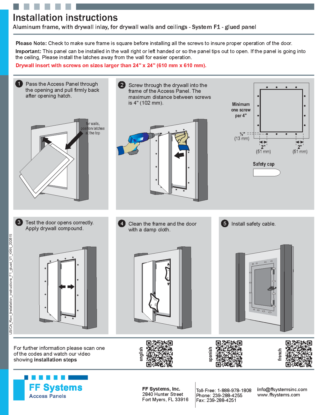 System F1 - Access Panel | Fixed Hinge | Touch Latches (½" Drywall, 14" X 14")