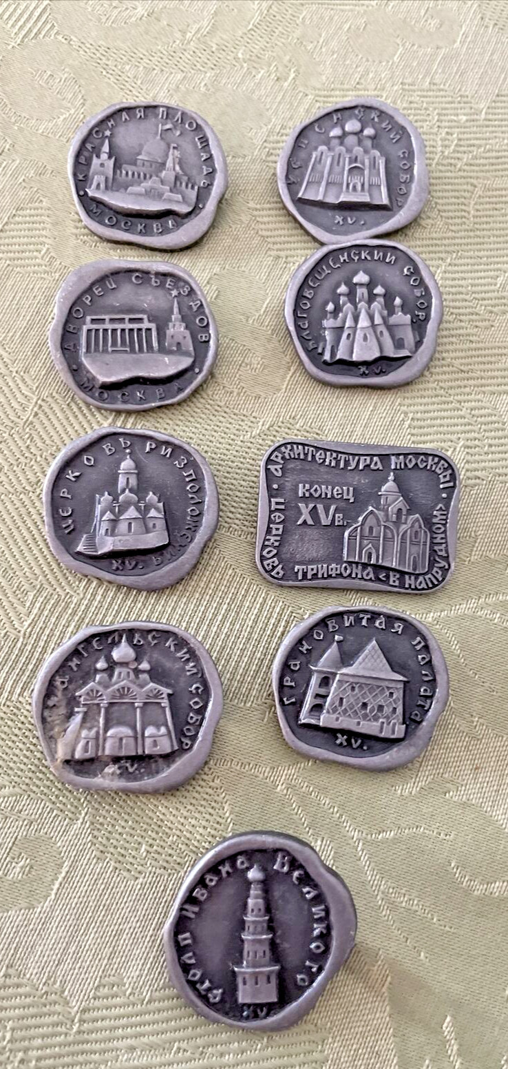 Russian Landmark Pins made of Pewter Collection of 9