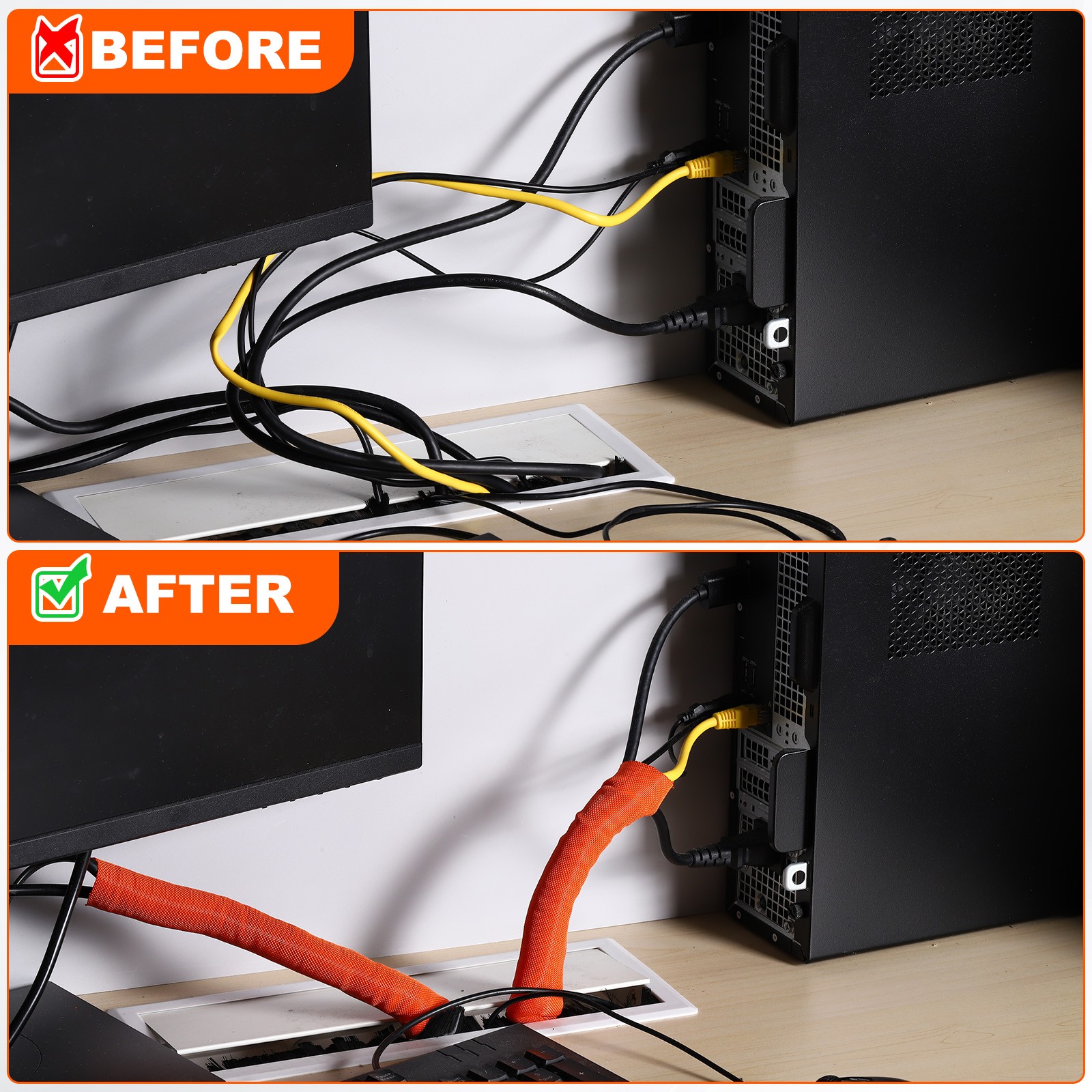 Wire Split Braided Cable Management Sleeve, Black (2" - 7 Feet)