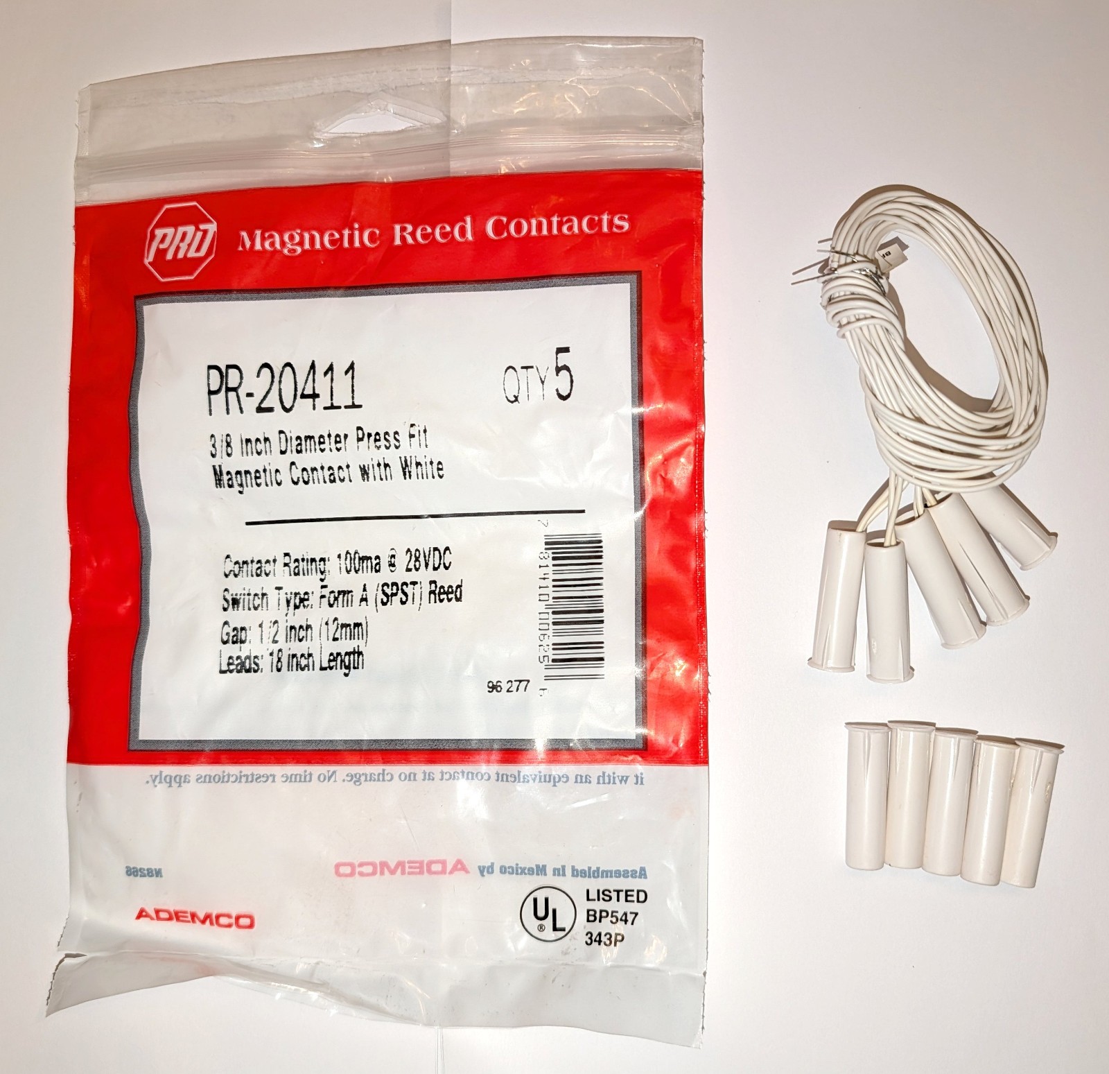 5,10,25 Ademco Pro / Honeywell Magnetic Alarm Reed Contact Switch 3/8" Press Fit