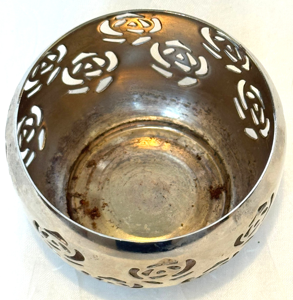 Silver Tone Votive Holder with Roses