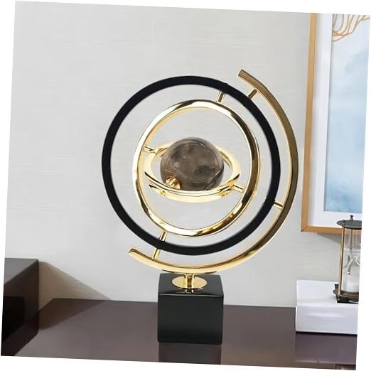 Modern Abstractration Metal Globe Ornament Sculpture Decor with Art Deco