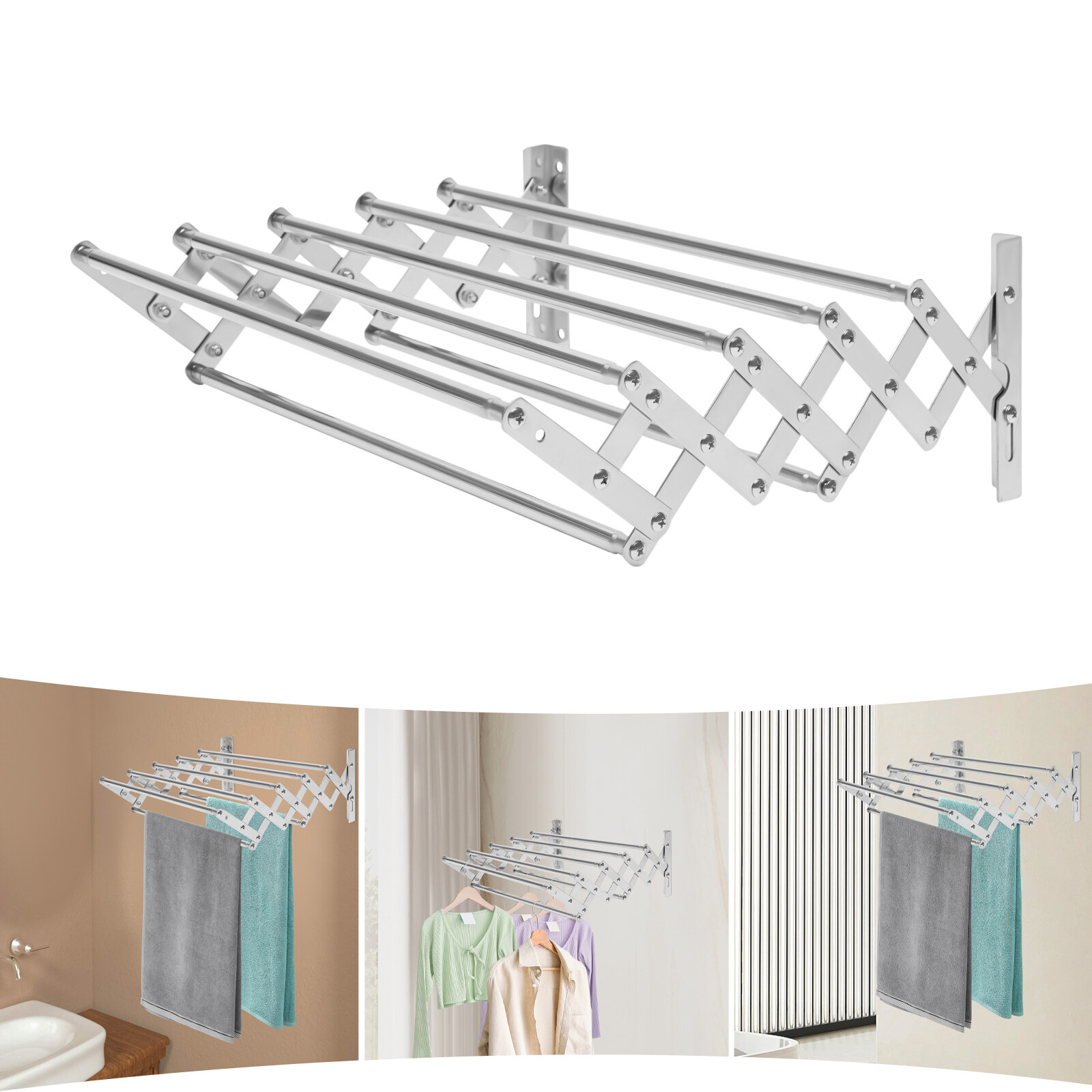 Wall Mounted Clothes Drying Rack Stainless Steel Retractable Laundry Drying Rack