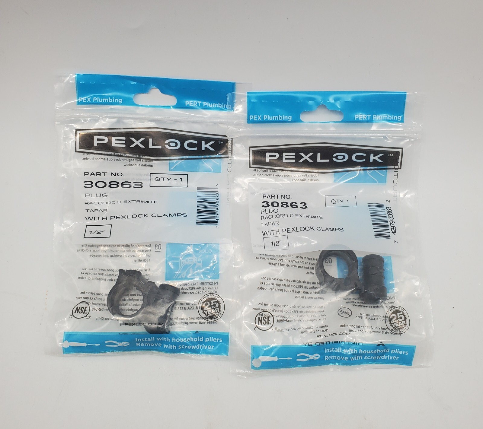 2 Pkgs (2 Plugs Total) Pex Plumbing Pexlock Plug Clamps 1/2" 30863