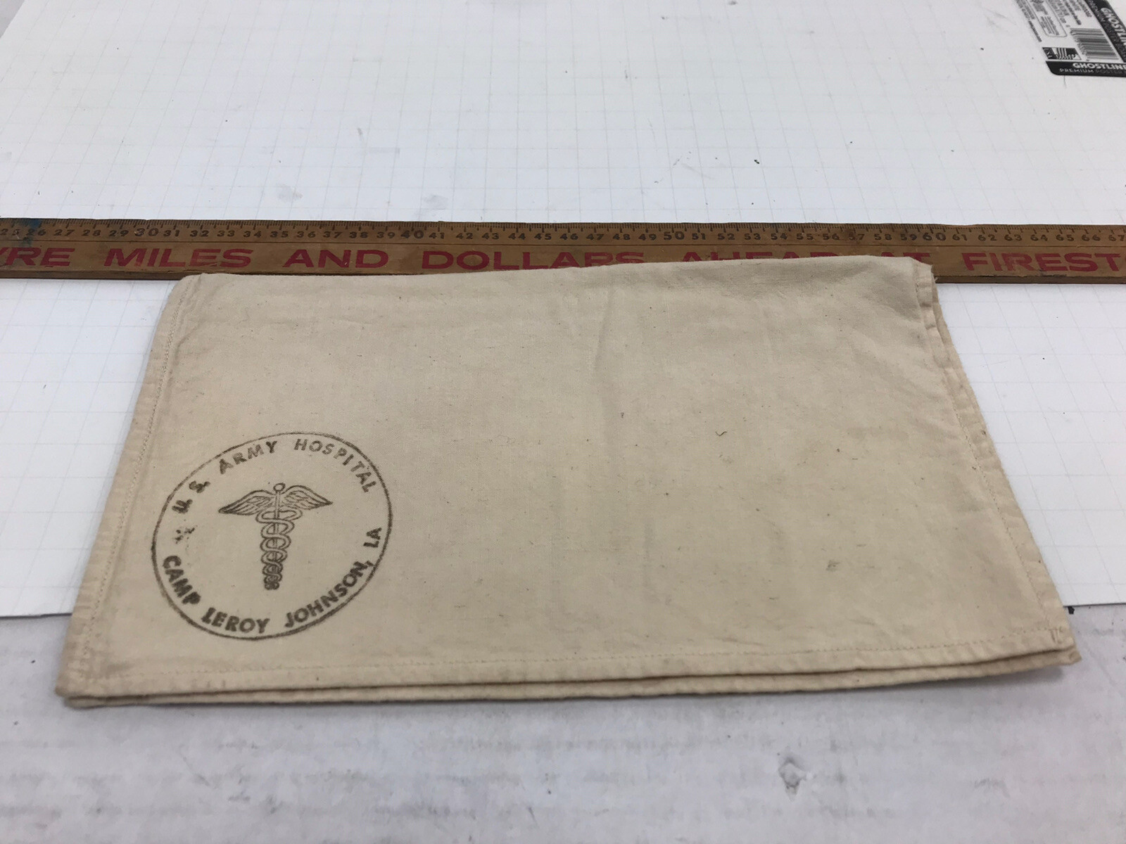 WWII Vietnam Era White Cotton Linen  Medical Pouch, Camp Leroy Johnson, LA