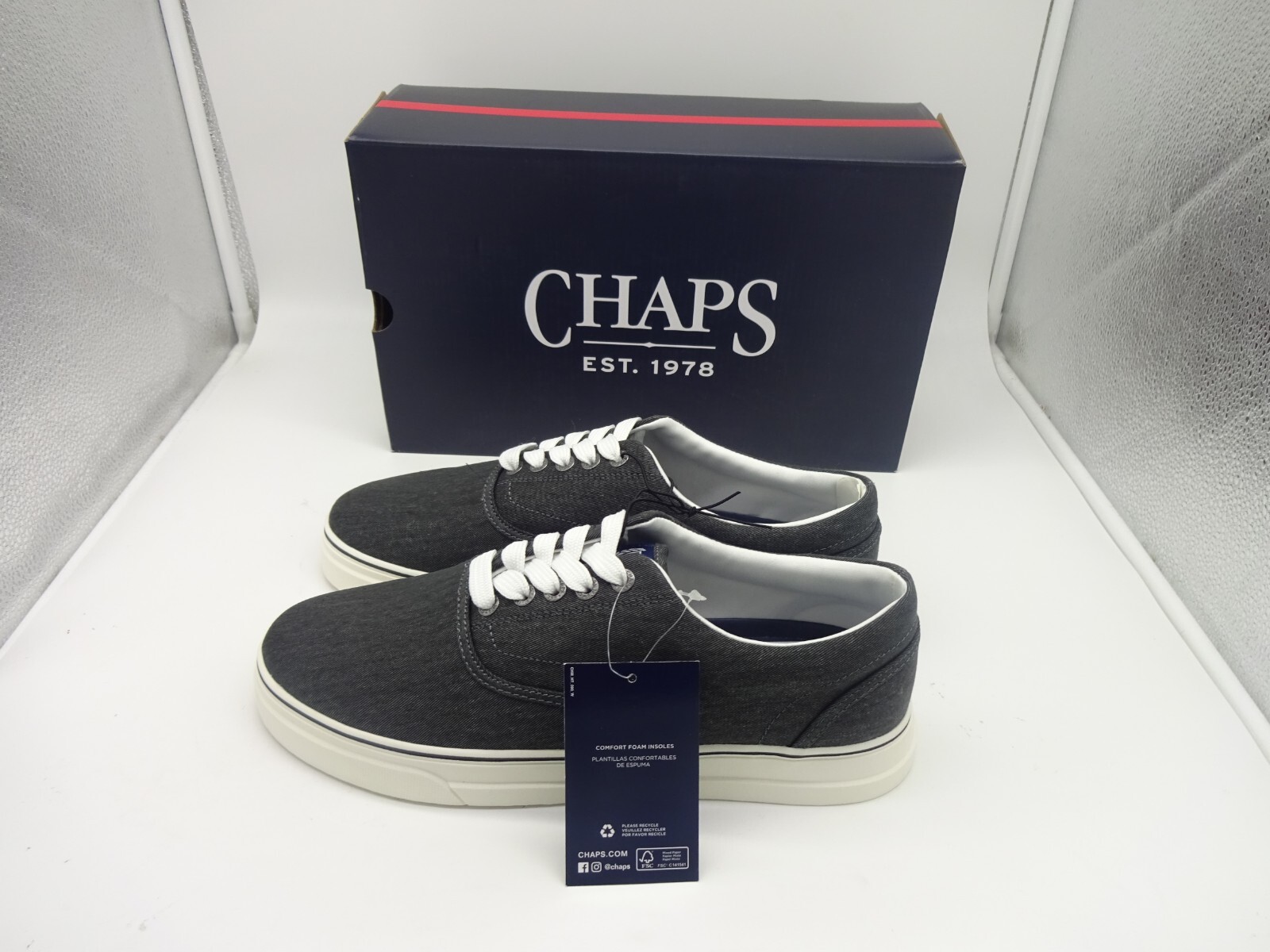 Chaps Men's Memory Foam Casual Canvas Lace-Up Sneakers Shoes Charcoal Gray