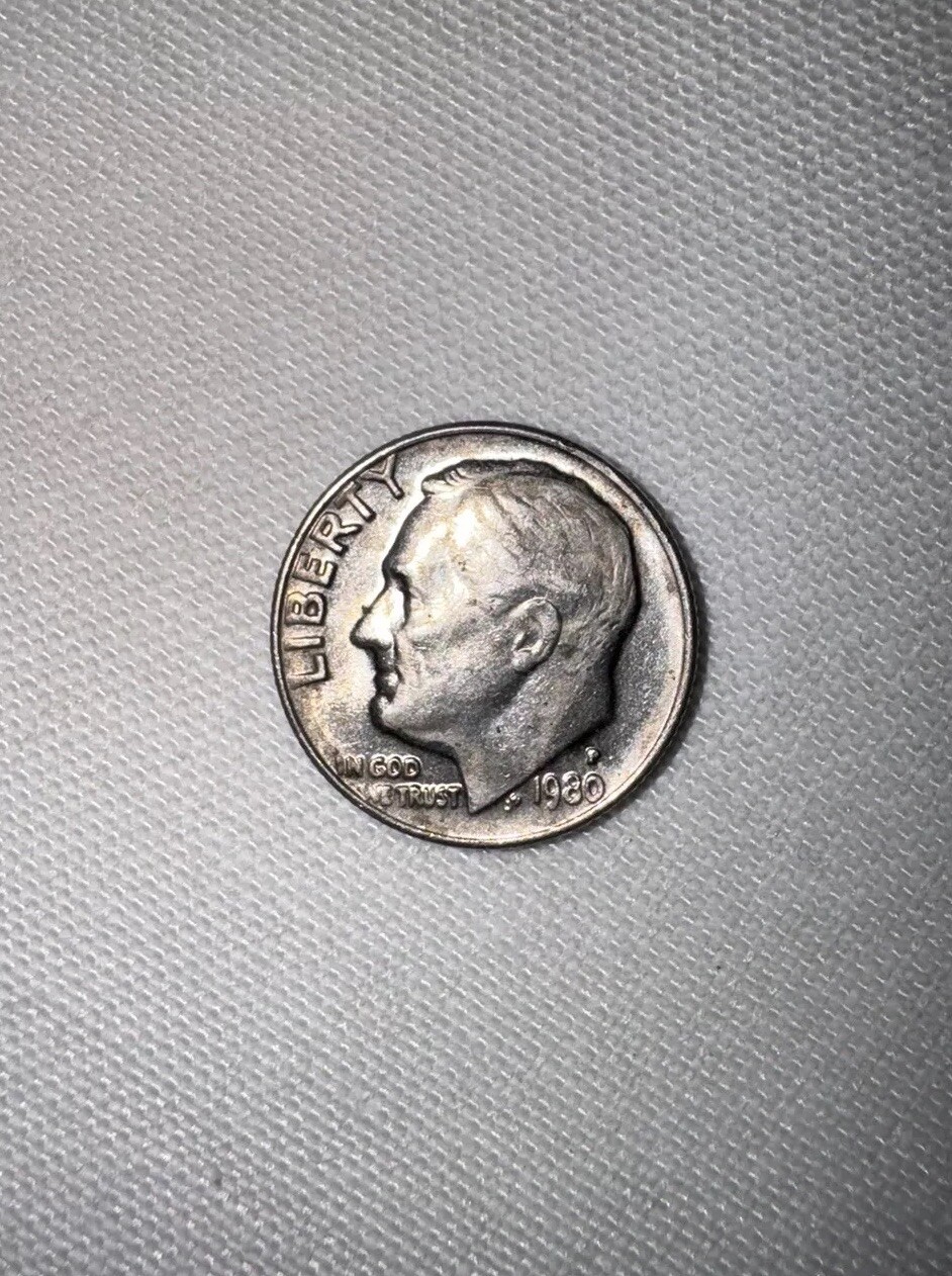 1980 Roosevelt Dime, DD, Missing Letters Reverse Error Coin
