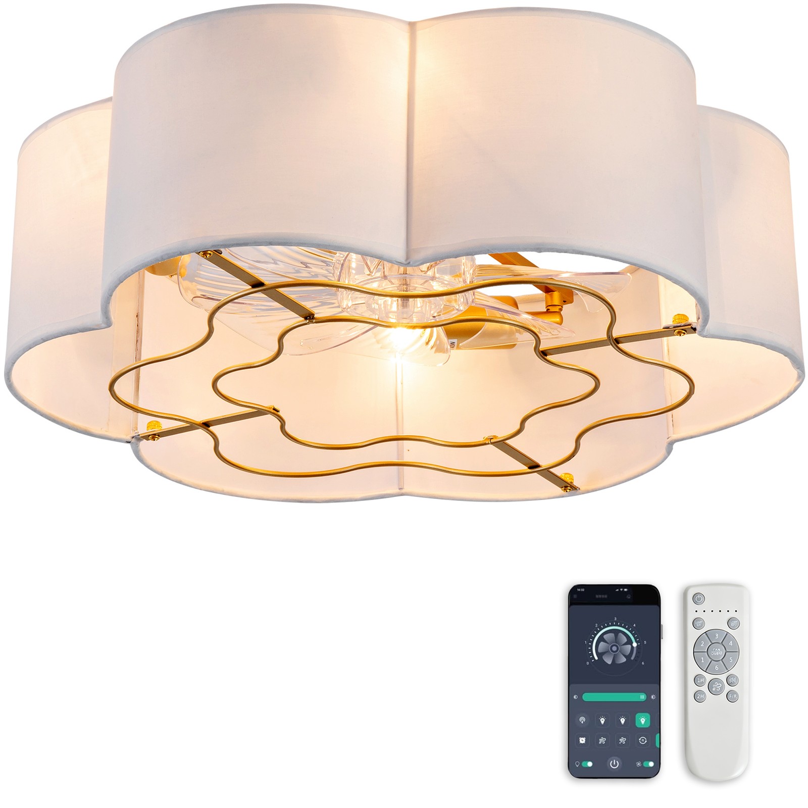 19"recessed fabric ceiling fan with cloud-shaped design ABS blades,controlled
