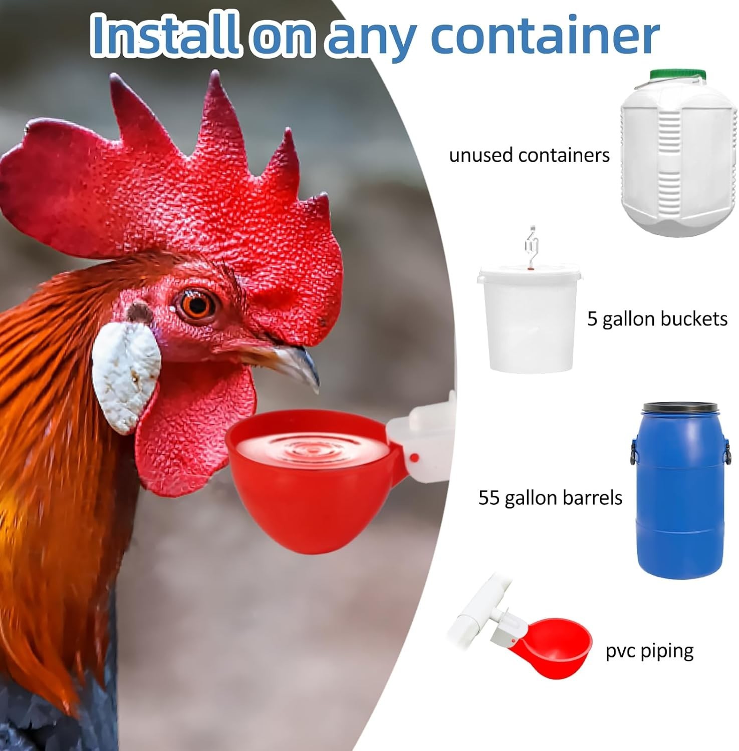 Automatic Chicken Waterer Cups,10 Pack Large Chicken Water Feeder Universal Tee