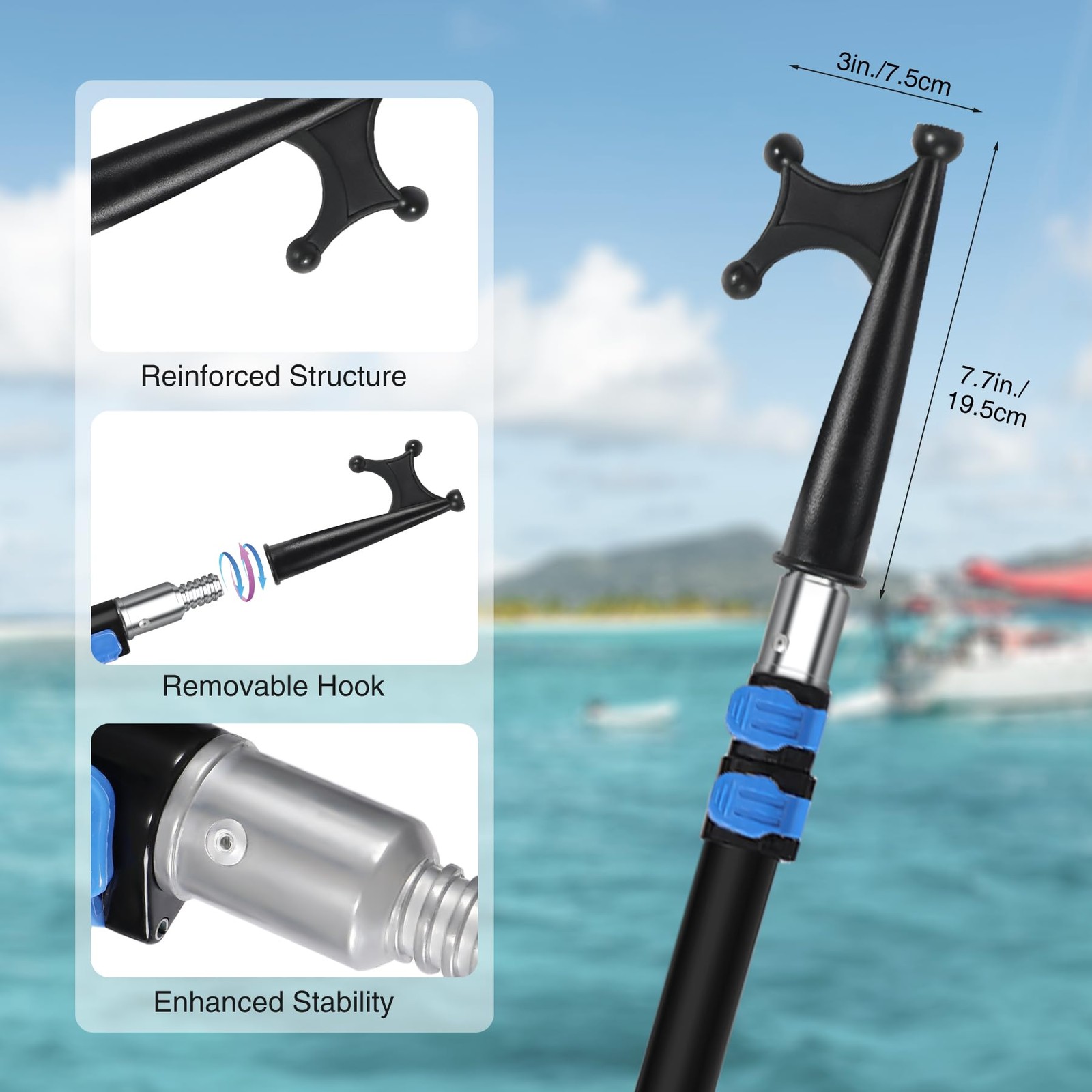 Lineslife Boat Hook: 4-8ft Telescoping Pole, Floating, Sturdy, Rust-Resistant