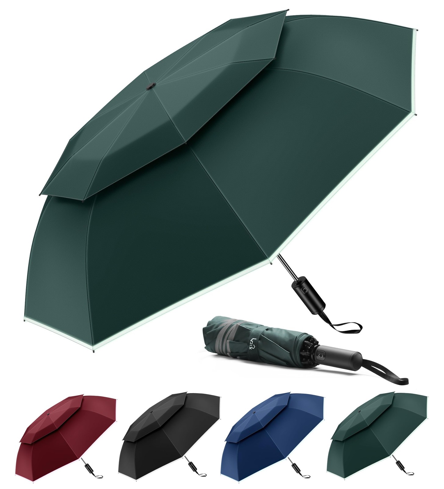 Travel Umbrella Compact Windproof - Vented Double Canopy Umbrellas for Rain, ...