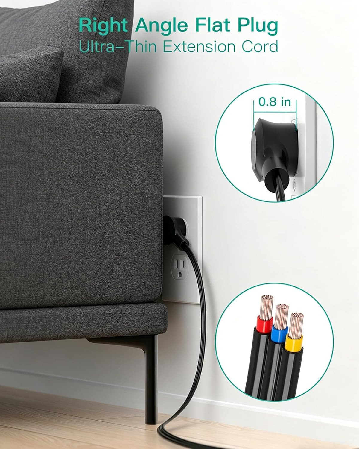 Surge Protector Power Strip, 12 Wide Spaced Multi Outlets, Wall Mount | 3 Side O