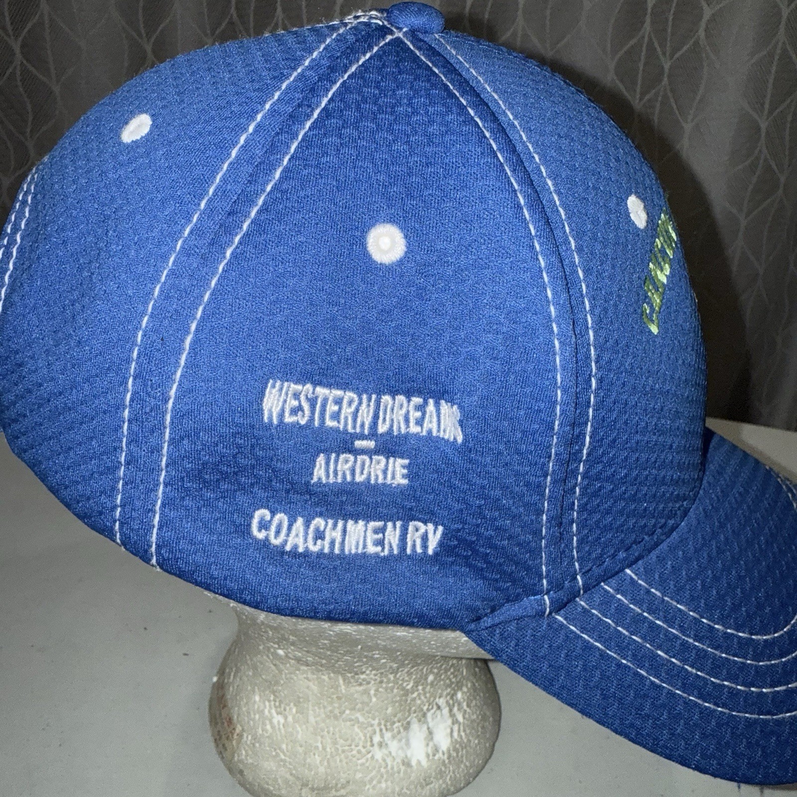 Cancun Champions Volleyball 2018 Lime Green on Royal Blue Hat Cap Hook Loop EUC