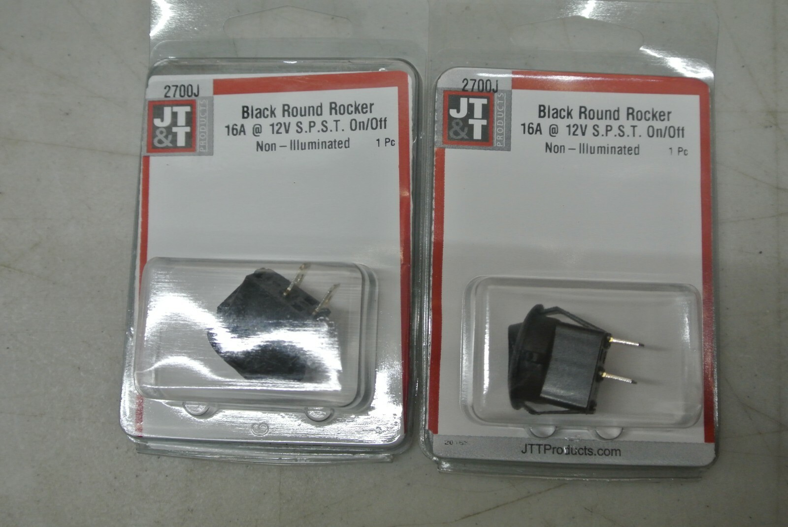 (2) JT&T Products 2700J Black Round Rocker 12V 16A Non-Illuminated SPST On/Off