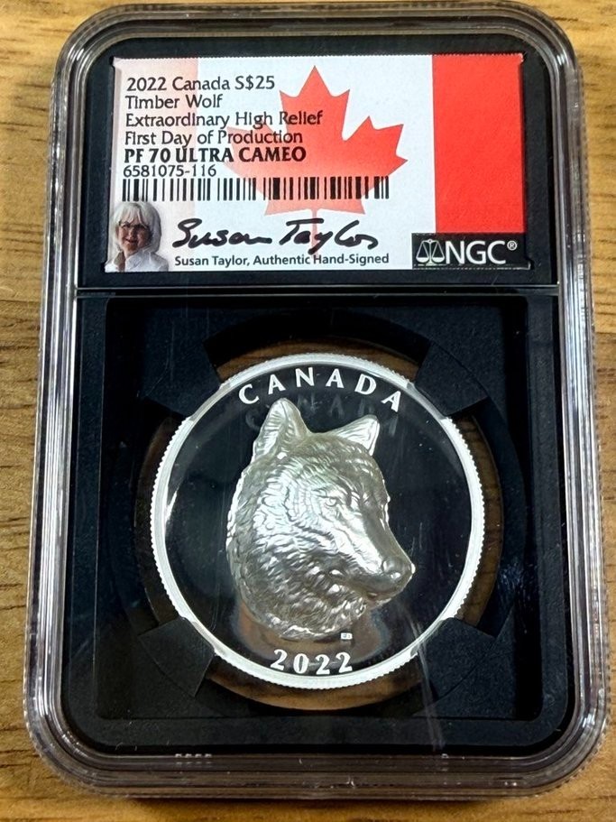 2022 $25 CANADA 1 OZ SILVER PROOF TIMBER WOLF NGC PF70 UCAM EXTRA HIGH RELIEF