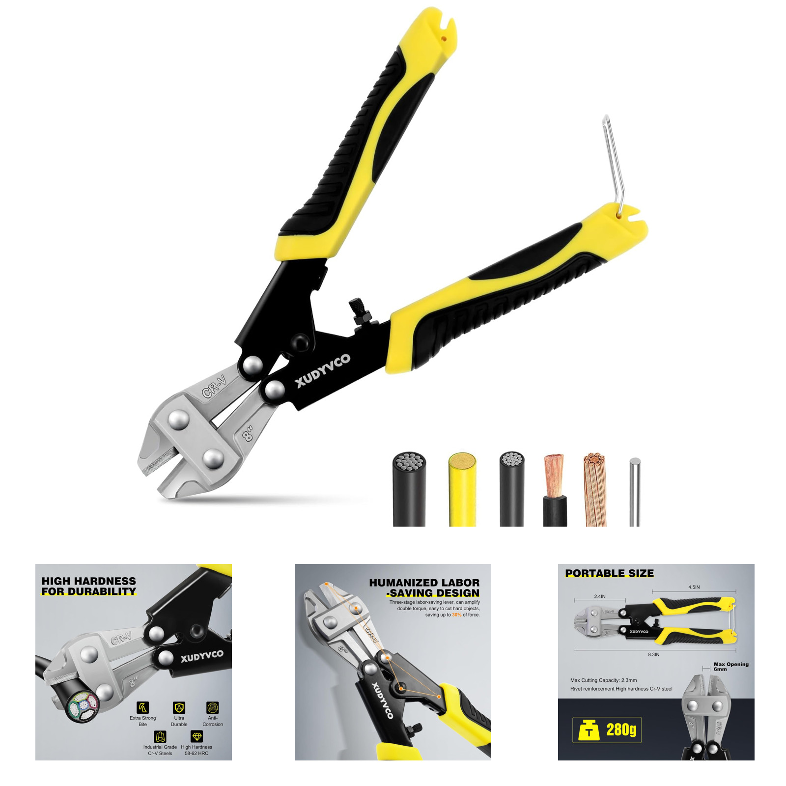 8 Inch Heavy Duty Mini Bolt Cutters with Labor Saving Spring Wire Cable Cutters