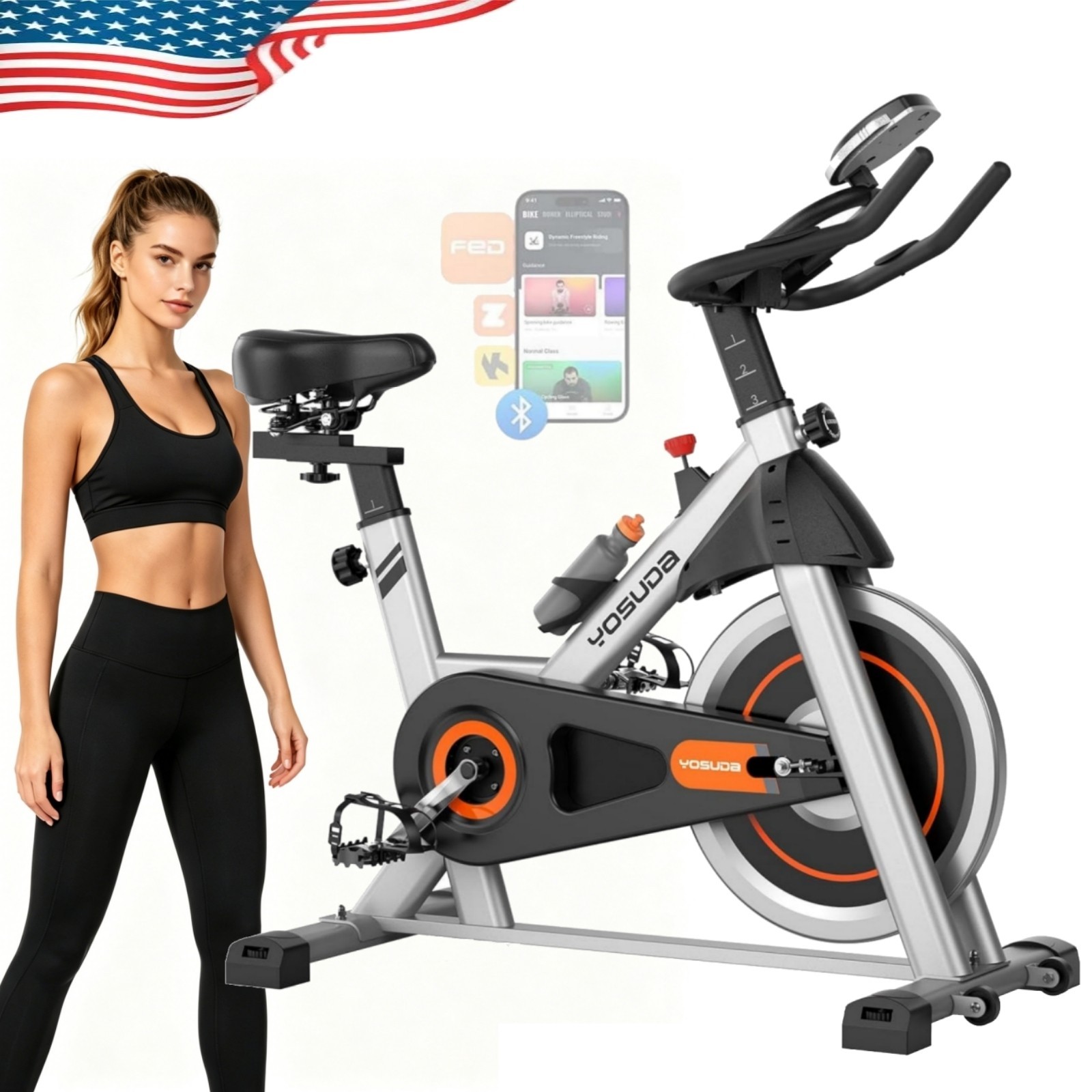 FED FITNESS Home Exercise Bike Quiet Stationary Fitness Bicycle Workout Fullbody