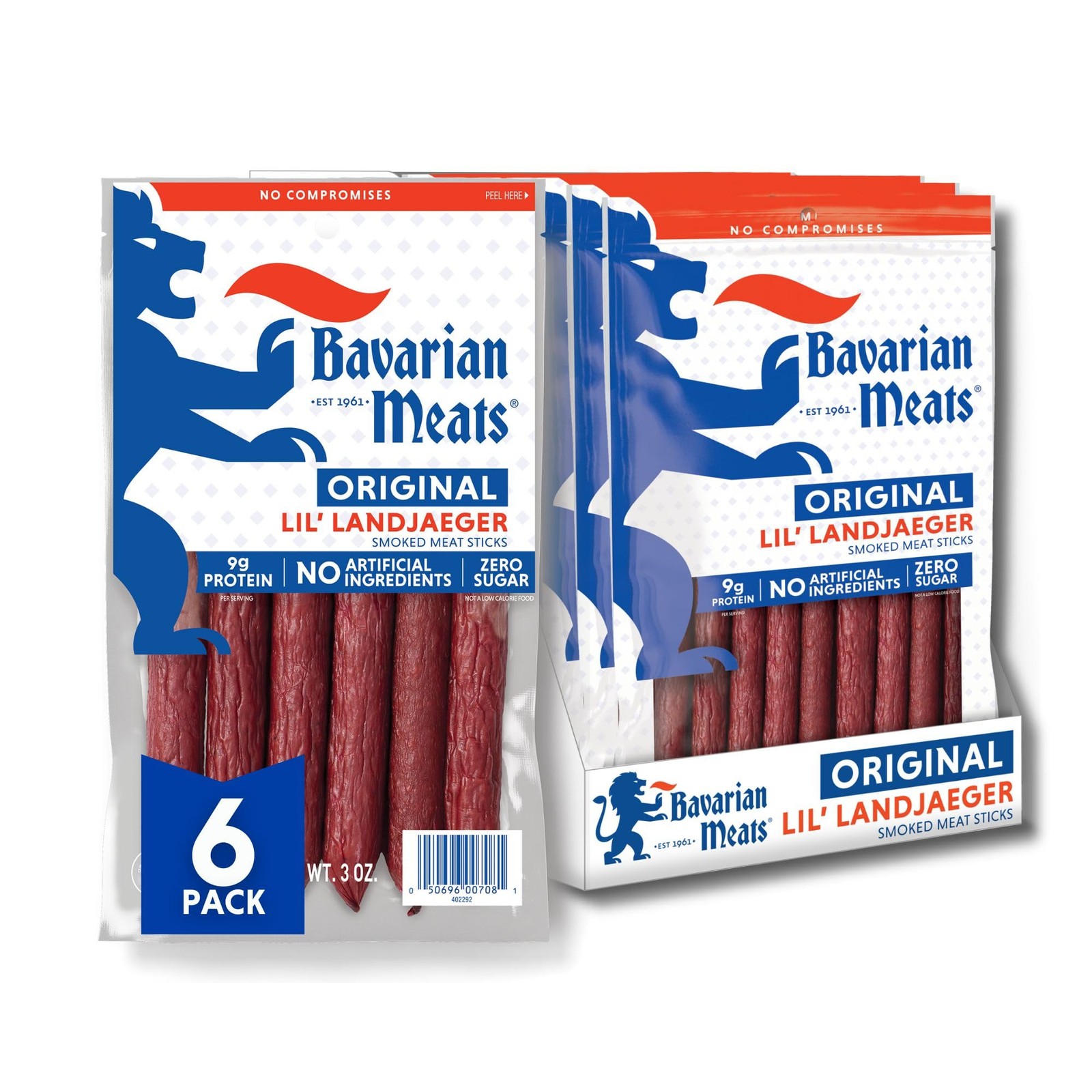 Bavarian Meats Lil' Landjaeger Meat Sticks, Smoked Sausage Protein Snacks, Ze...