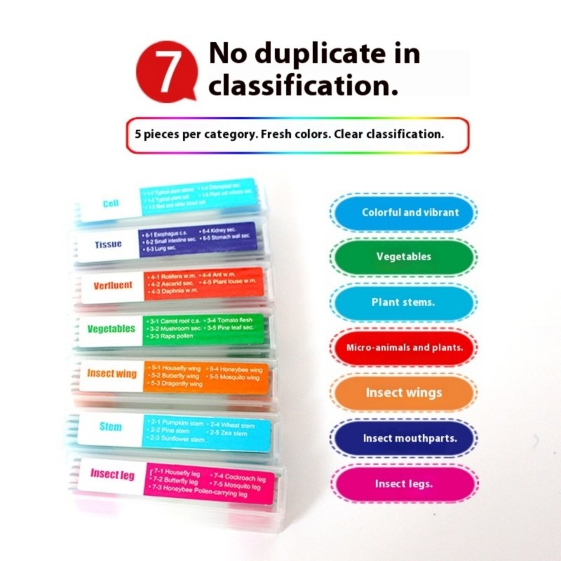 35PCS Biology Microscope Prepared Slides Seven Type for Lab Education