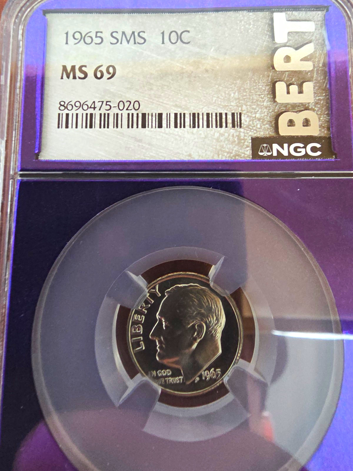 1965 Roosevelt Dime 10C SMS Specimen Silver NGC MS69 KM#195 Philadelphia
