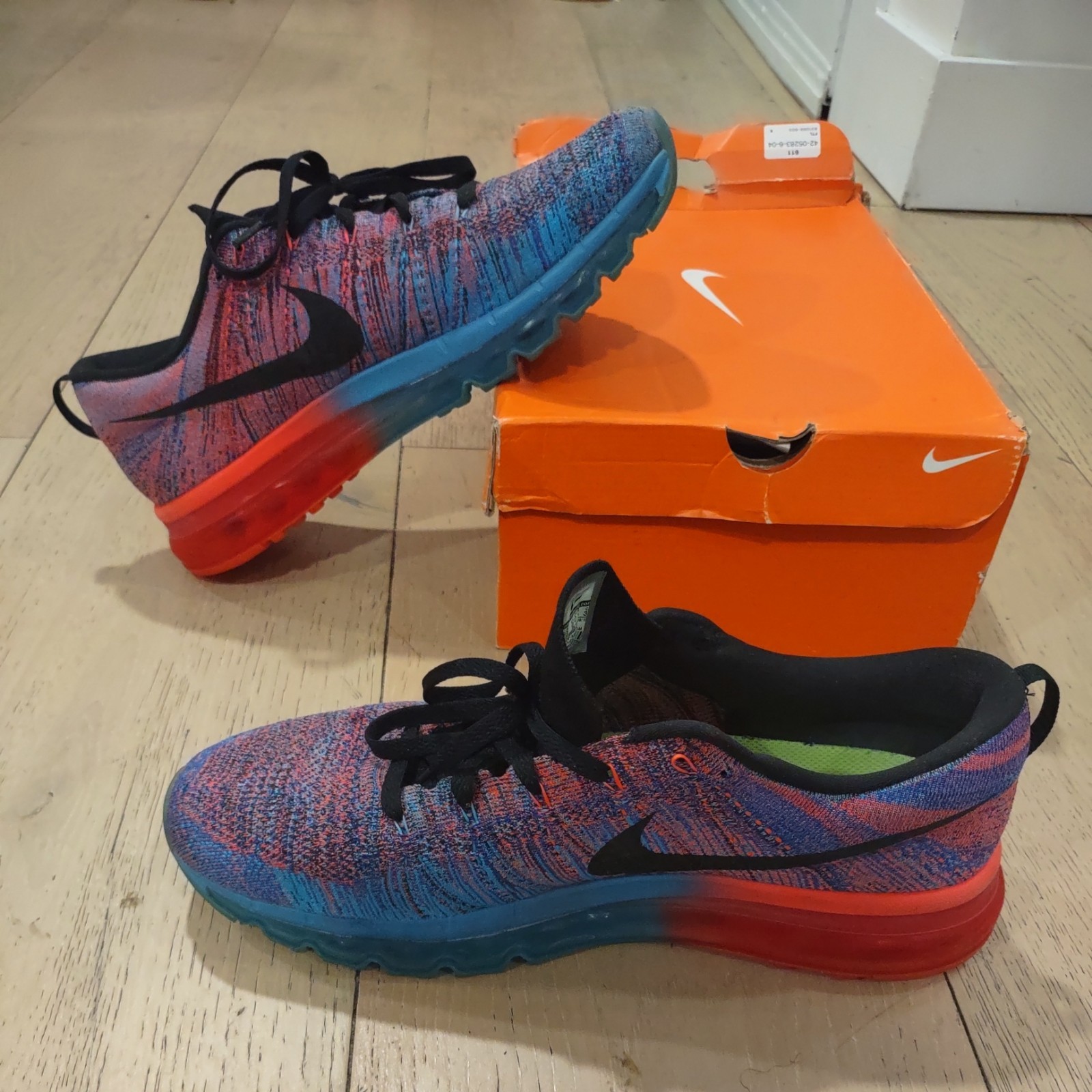 Nike Flyknit Max Blue Lagoon Bright Crimson men's size 13