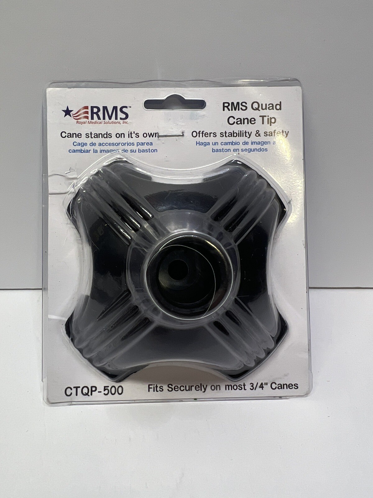 RMS Cane Tip/Self Standing Quad Base Replacement for Most Walking Canes-4 Prong