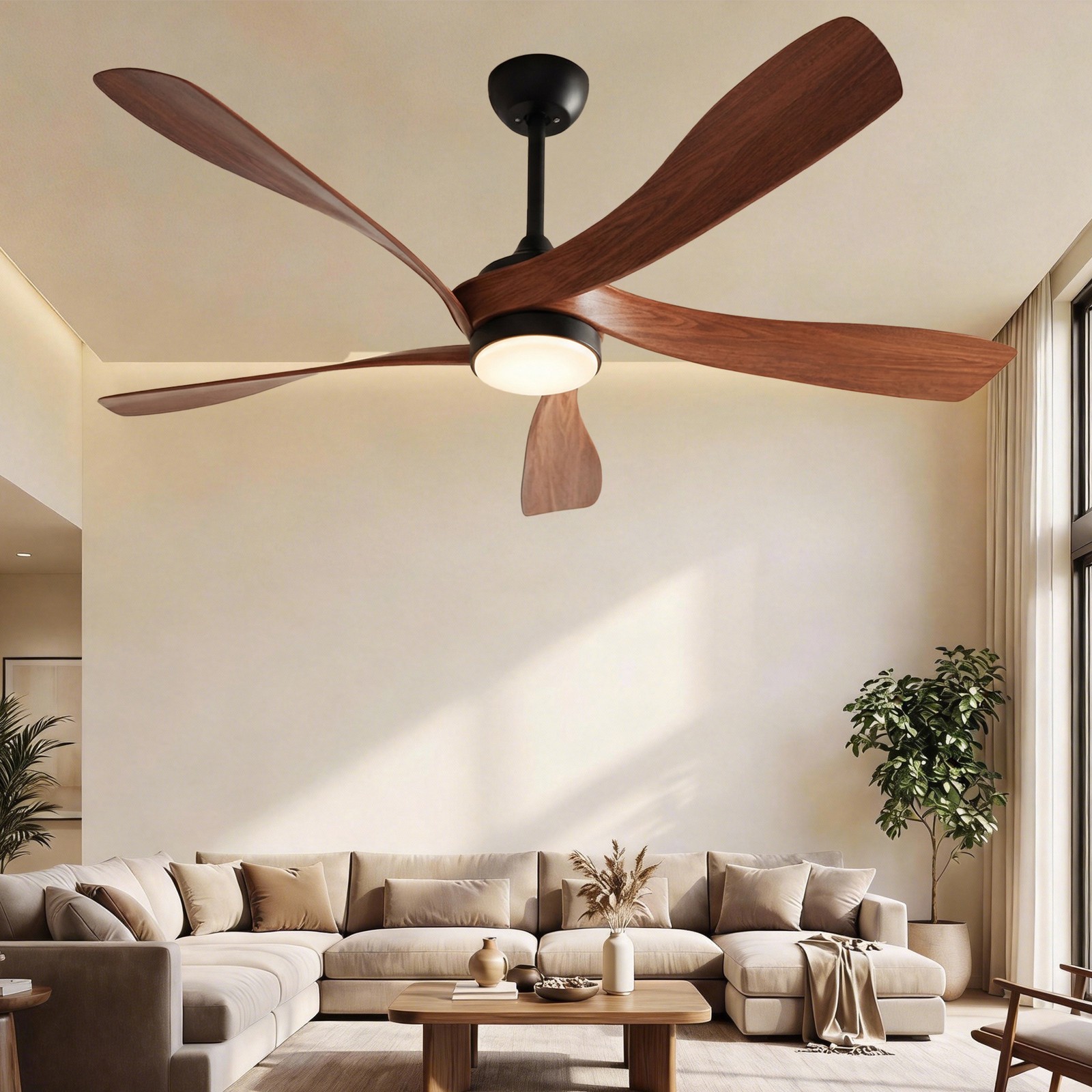 Sofucor 52" Brown Ceiling Fan w/ Light Dimmable LED Quiet DC Motor ETL/FCC