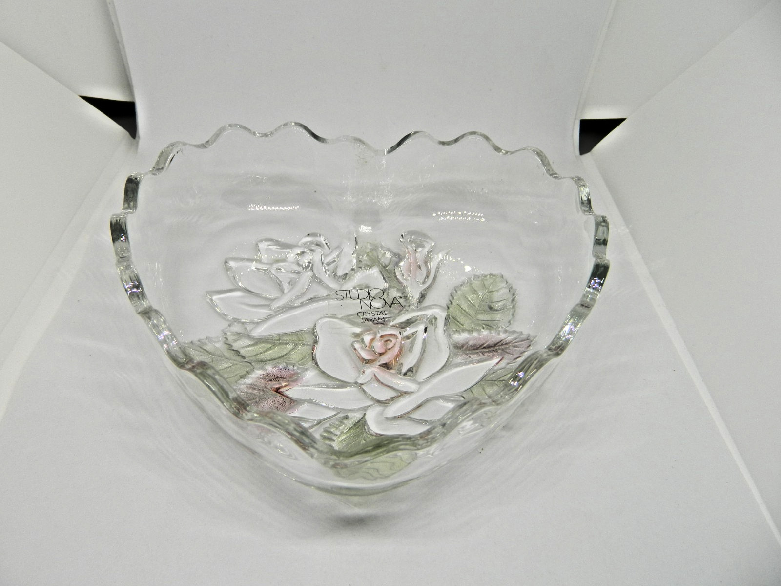 VTG heart shaped glass candy dish Approx. 6" x 5" Studio NOVA  Japan