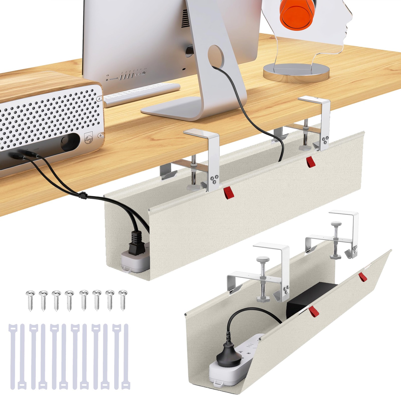 28" Small Under Desk Cable Management Tray No Drill, Compact Clamp On Cord Or...