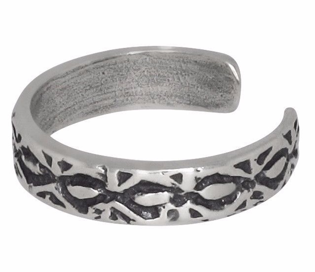 Sterling Silver Solid Tribal Pattern Design Toe Ring Adjustable Size Made In USA